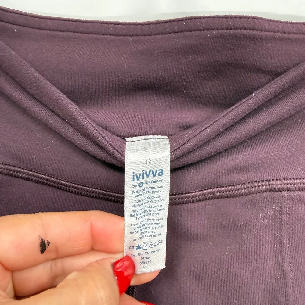 Ivivva 12 Leggings Girls Plum Purple Athletic Pockets Yoga‎ Pants IG5621S